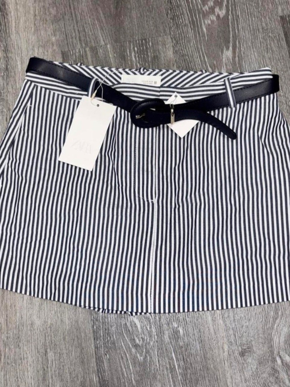 Zara Black & White Striped Mini Skort with Black Belt